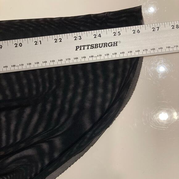 Vintage CASTING Paris Top~M~L FRANCE Y2K Black Bell-Flare-Sl Sheer-Panel Crochet - Picture 7 of 7